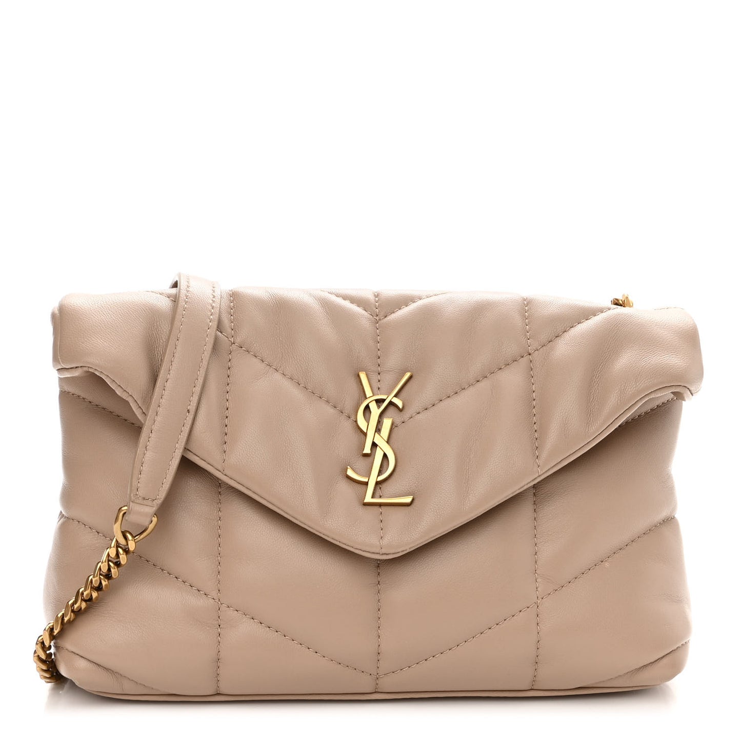 Lambskin Quilted Toy Loulou Puffer Monogram Chain Satchel Dark Beige