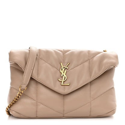 Saint Laurent Lambskin Quilted Toy Loulou Puffer Monogram Chain Satchel Dark Beige 1 of 9