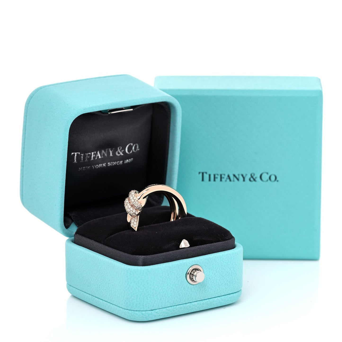 18K Rose Gold Diamond Double Row Knot Ring 50 5.5