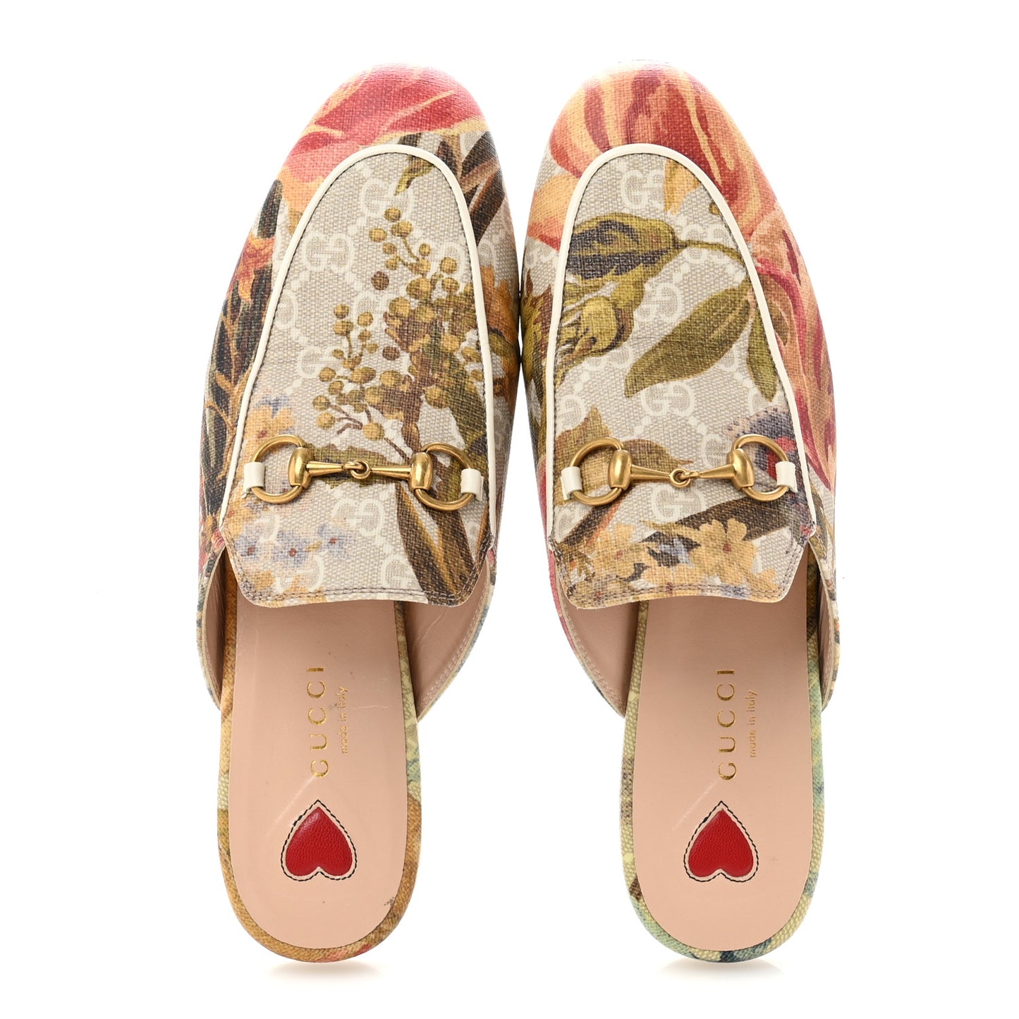 GG Supreme Monogram Malaga Kid Water Flora Womens Princetown Slippers 36.5 Beige White Multicolor Mystic White