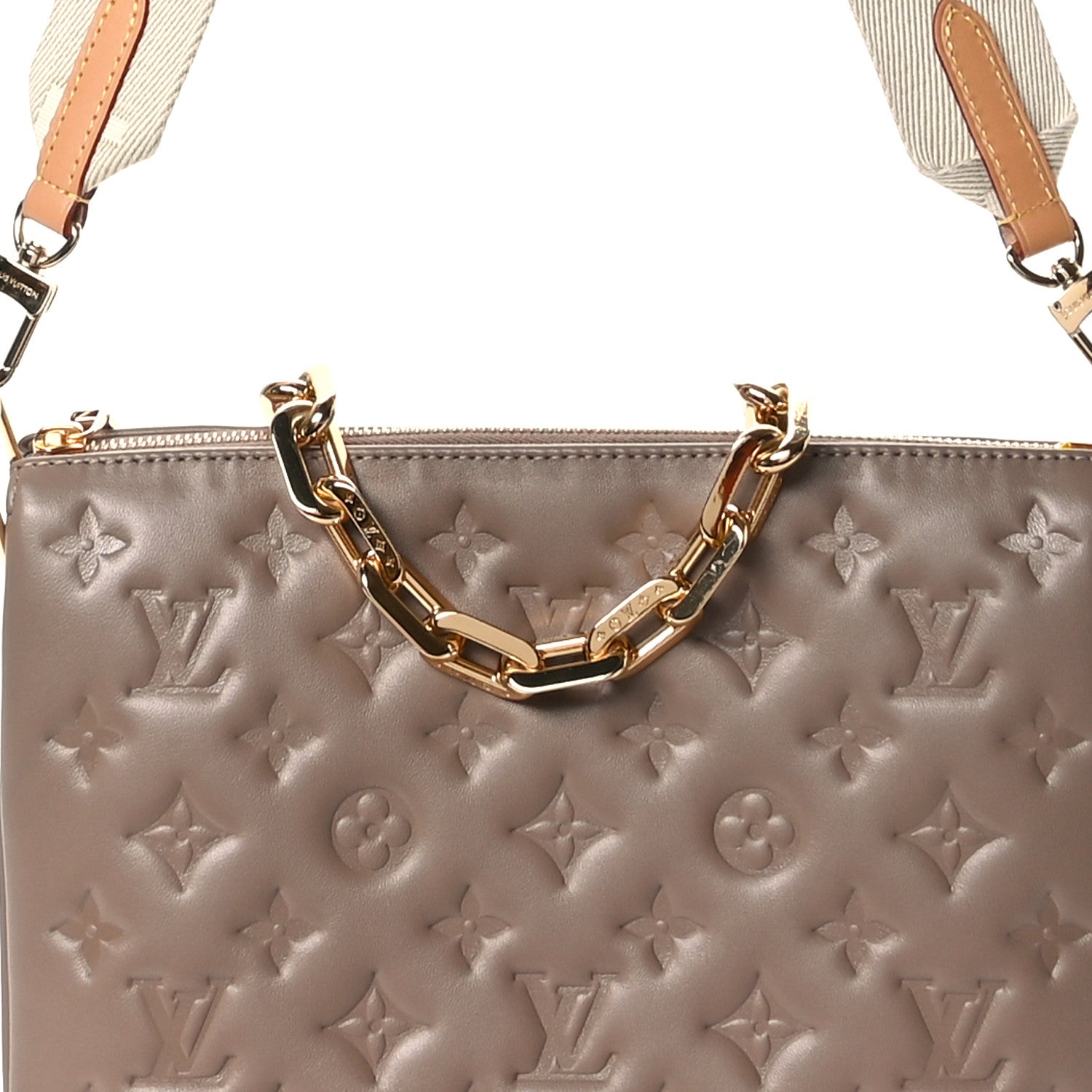Louis Vuitton Lambskin Embossed Monogram Coussin PM Taupe 7 of 10