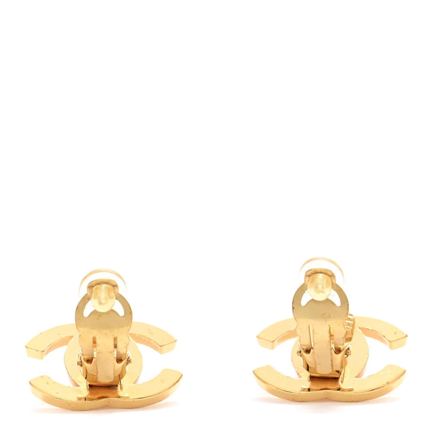 Metal CC Turnlock Clip On Earrings Gold