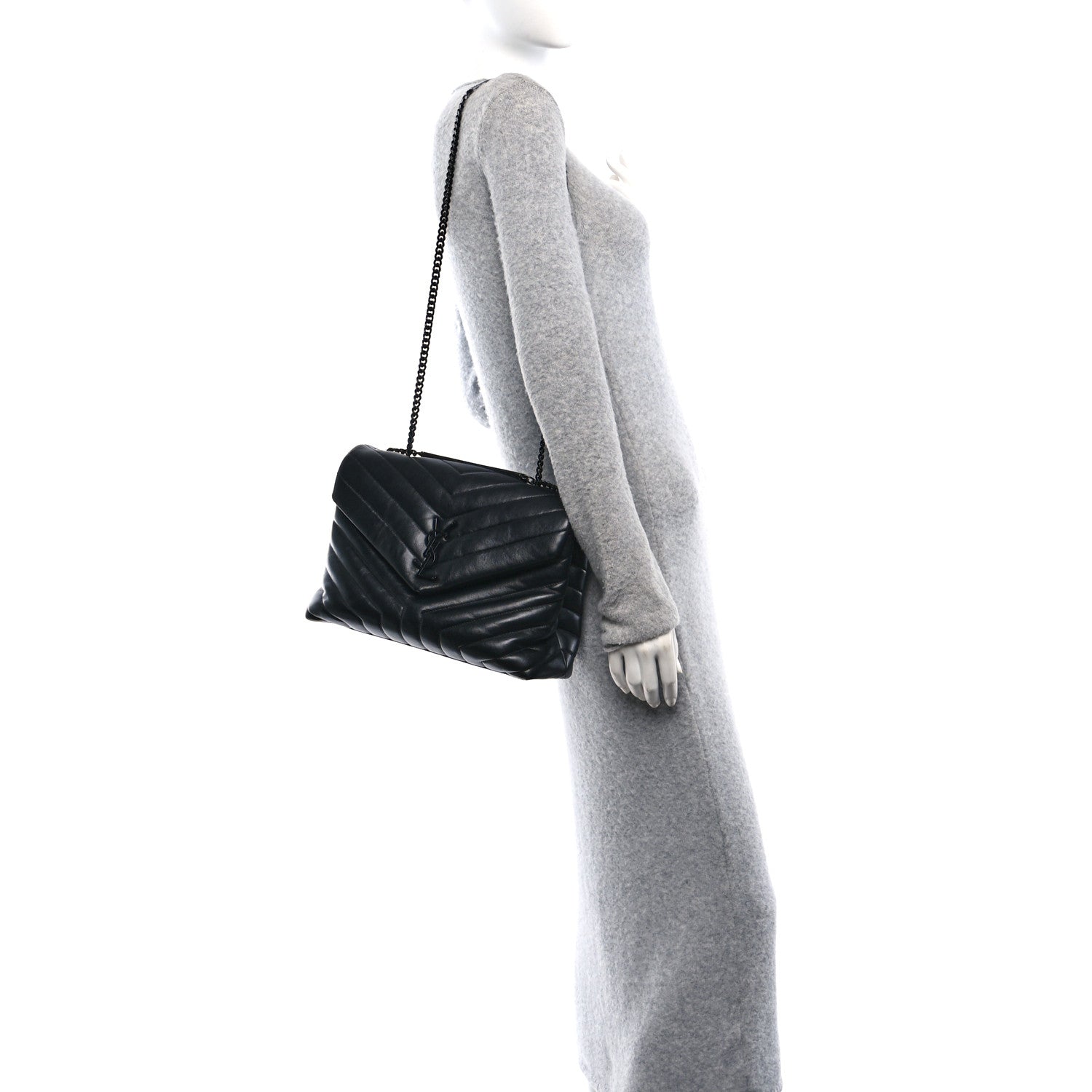 Saint Laurent Calfskin Y Quilted Monogram Monochrome Medium Loulou Chain Satchel Black 2 of 9