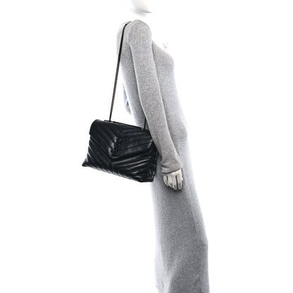 Saint Laurent Calfskin Y Quilted Monogram Monochrome Medium Loulou Chain Satchel Black 2 of 9