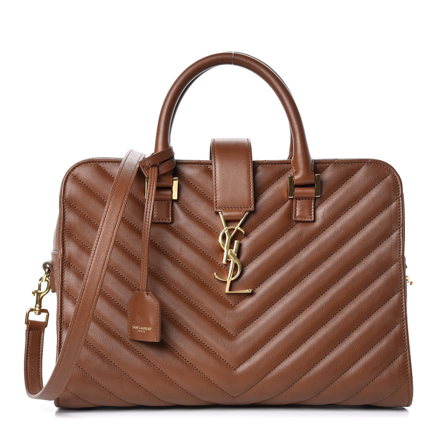 Saint Laurent Calfskin Matelasse Chevron Small Monogram Cabas Havane 1 of 12
