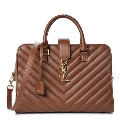 Saint Laurent Calfskin Matelasse Chevron Small Monogram Cabas Havane 1 of 12