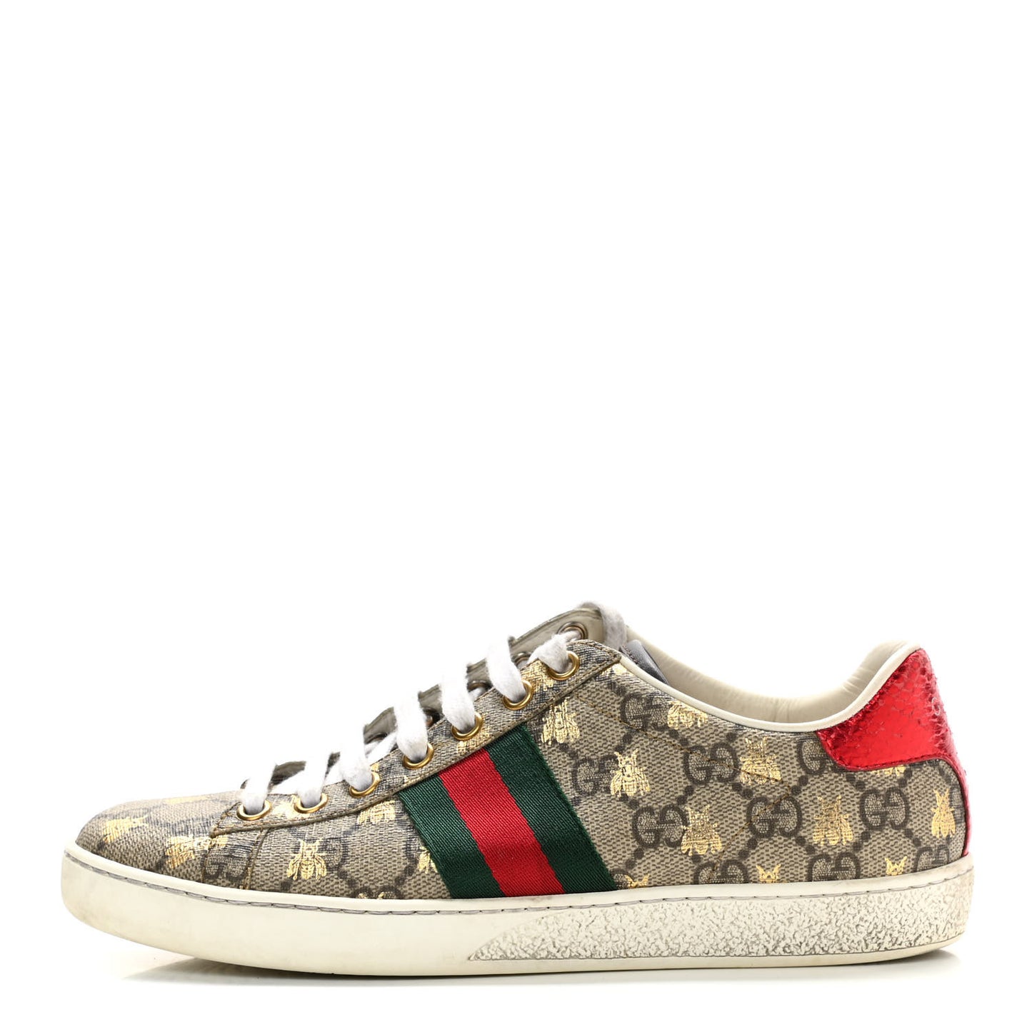 GG Supreme Monogram Bees Ayers Web Womens Ace Sneakers 35.5 Beige Oro Green Red
