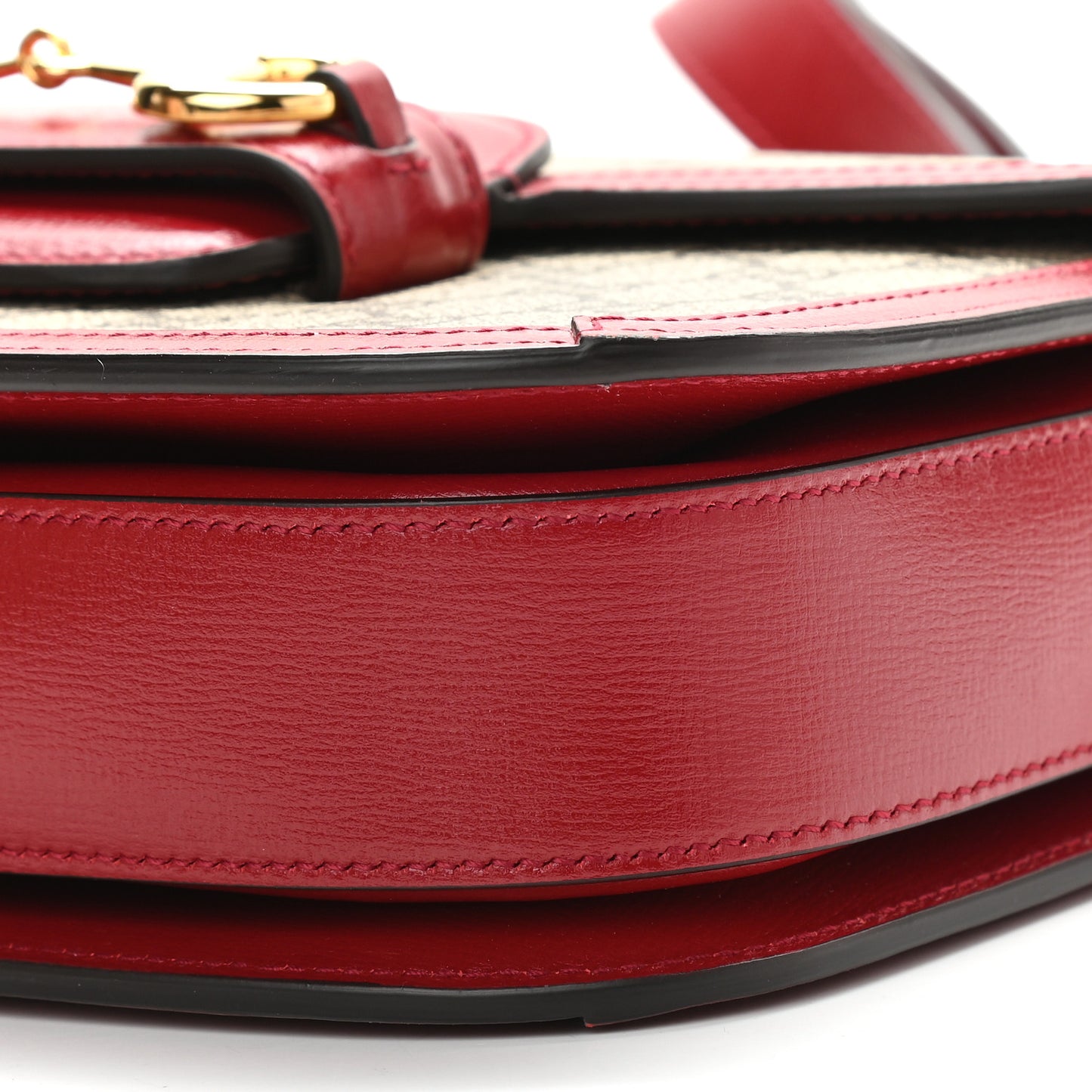 GG Supreme Monogram Azalea Calfskin Horsebit 1955 Shoulder Bag Beige Ebony New Cherry Red