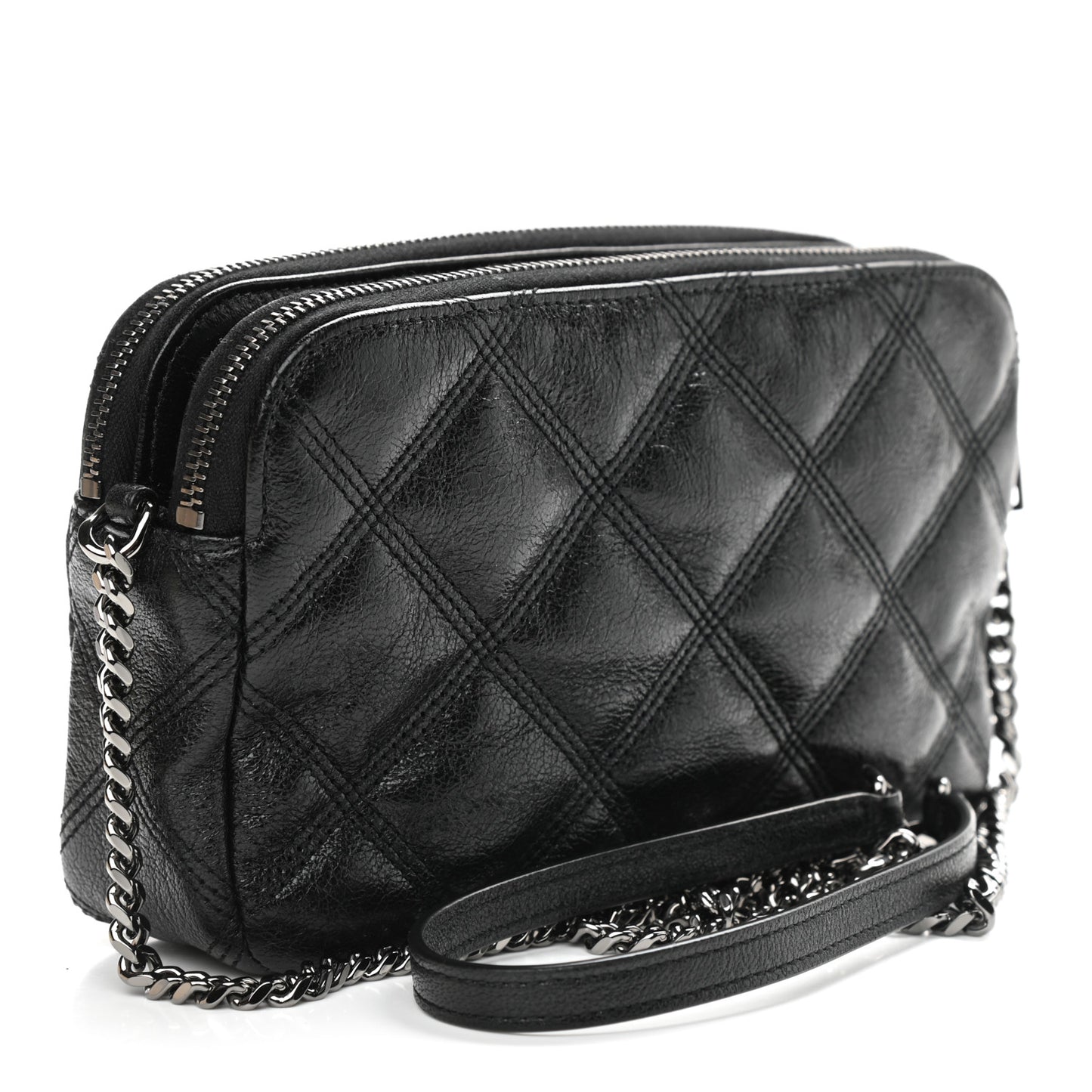 Grained Lambskin Quilted Mini Becky Double Zip Bag Black