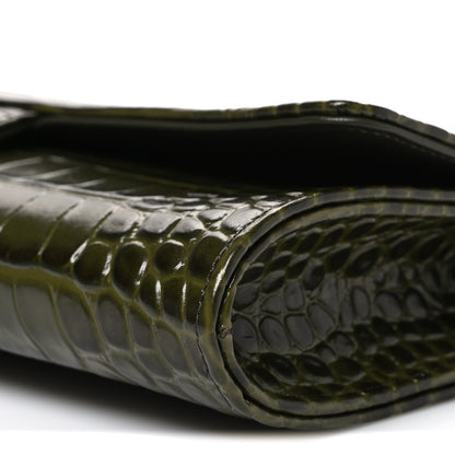 Chanel Calfskin Crocodile Embossed Top Handle Long Clutch With Chain Khaki 11 of 12