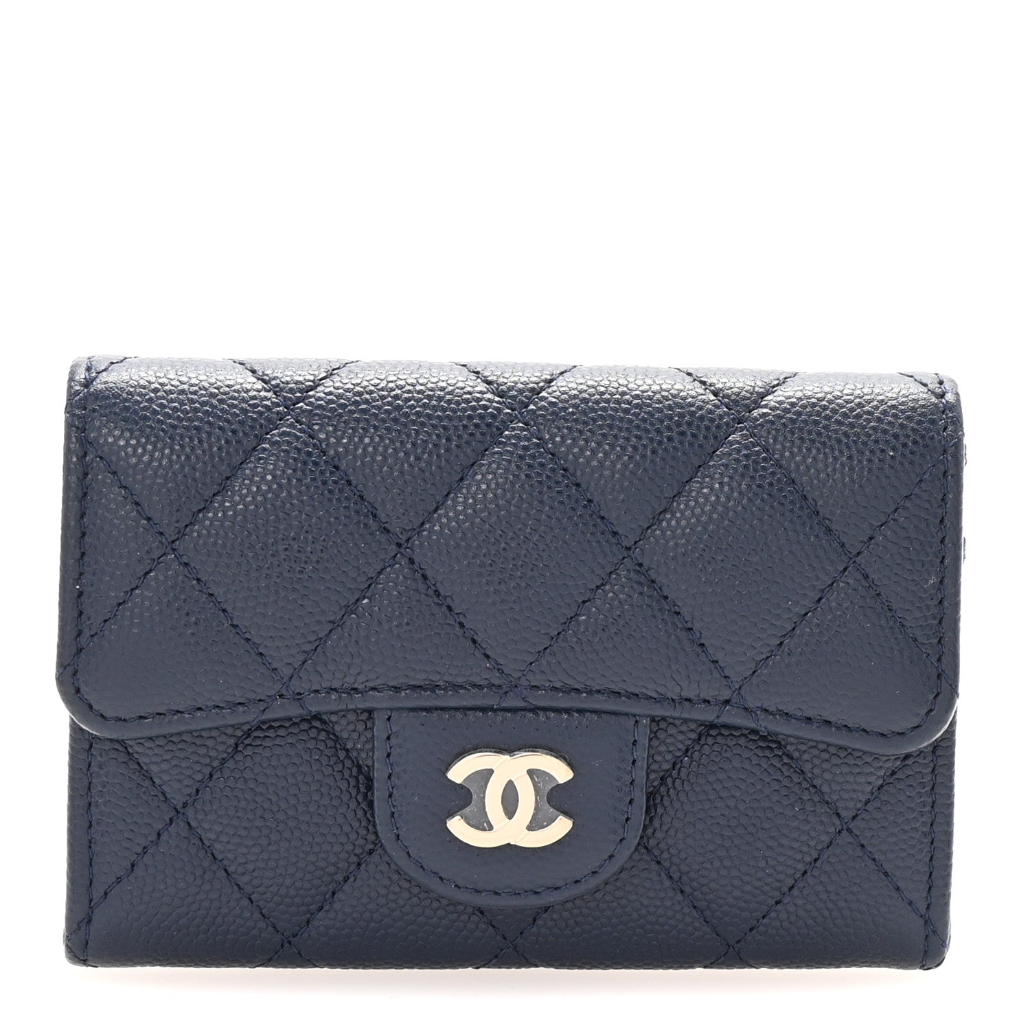 Chanel Caviar Quilted Flap Card Holder Wallet Navy Blue 1 of 9