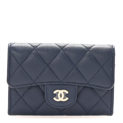 Chanel Caviar Quilted Flap Card Holder Wallet Navy Blue 1 of 9