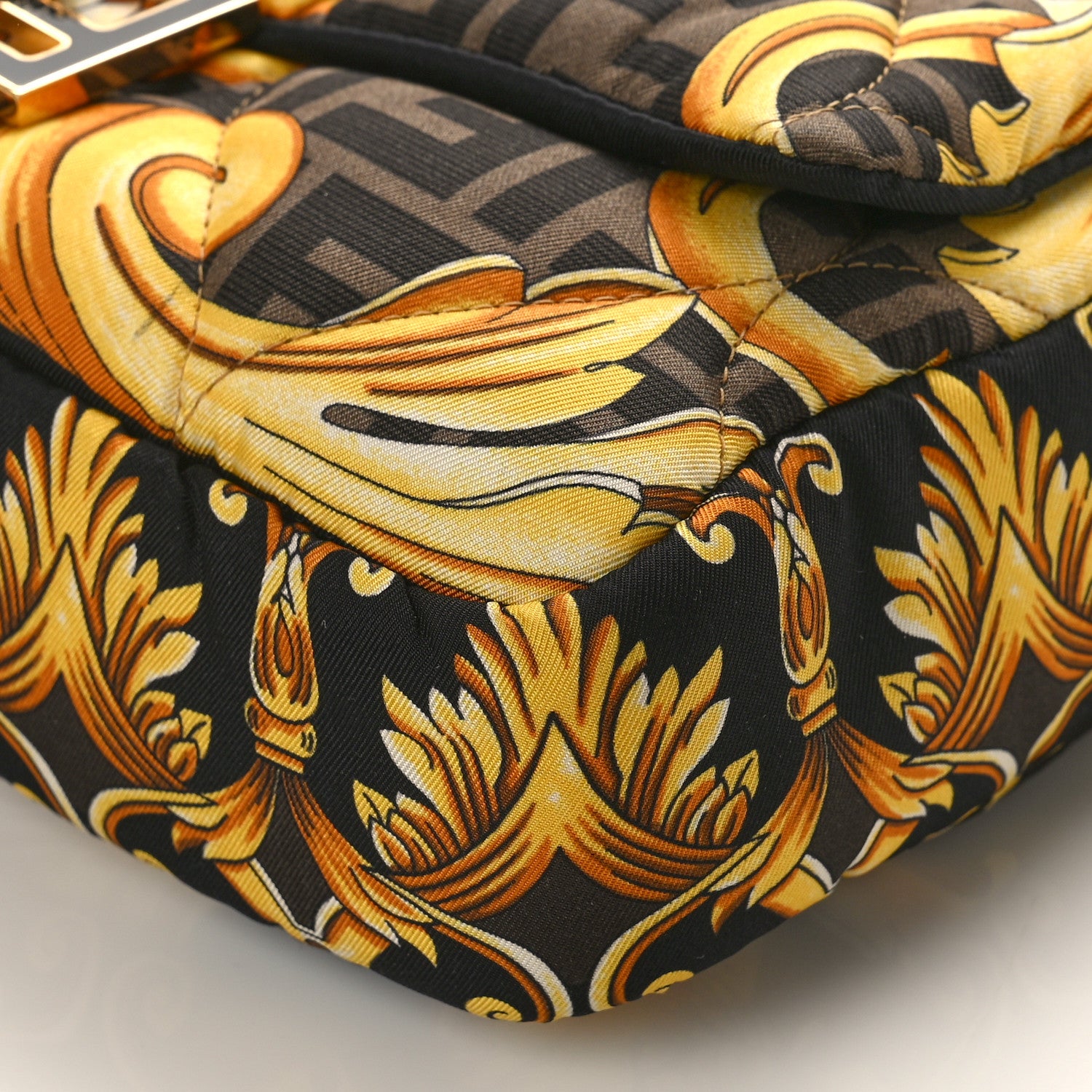 Fendi X VERSACE Silk Fendace FF Baroque Quilted Scarf Baguette Black Gold 8 of 8