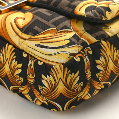 Fendi X VERSACE Silk Fendace FF Baroque Quilted Scarf Baguette Black Gold 8 of 8