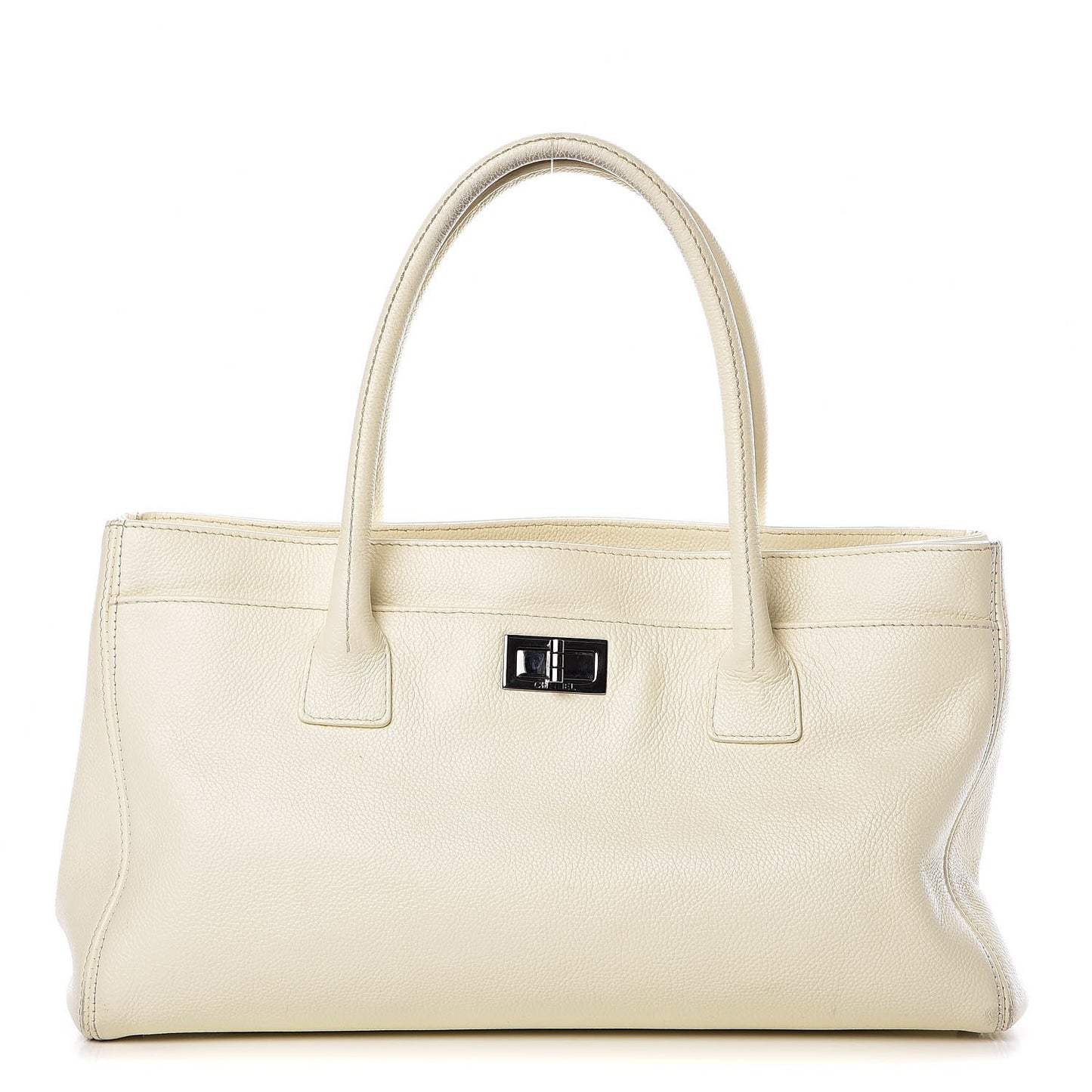 Calfskin Mademoiselle Lock Cerf Shopper Tote White