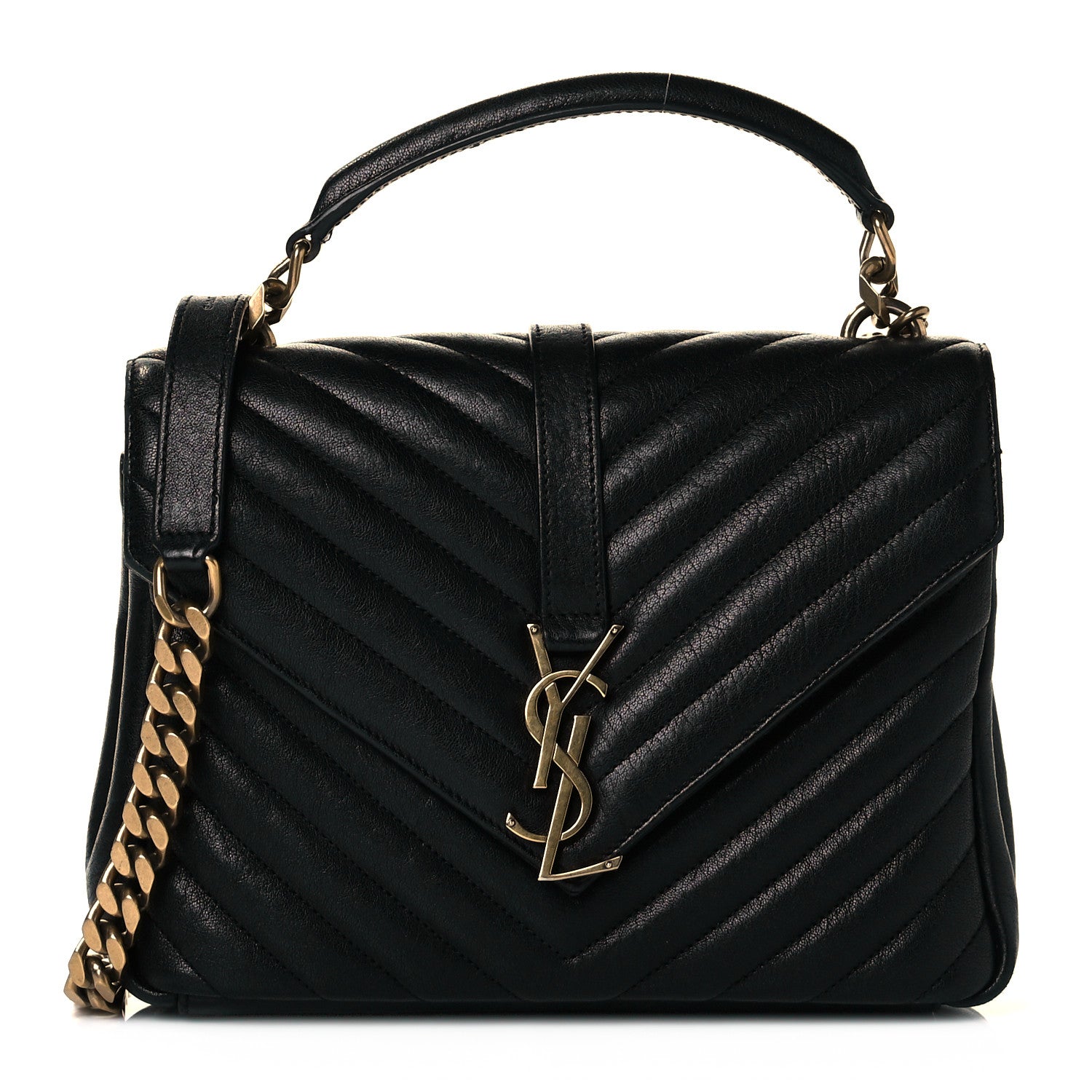 Saint Laurent Sheepskin Matelasse Chevron Monogram Medium College Bag Black 1 of 15