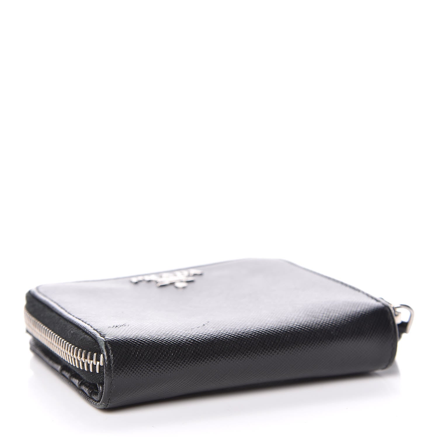 Prada Saffiano Metal Compact Zip Around Wallet Black 4 of 12