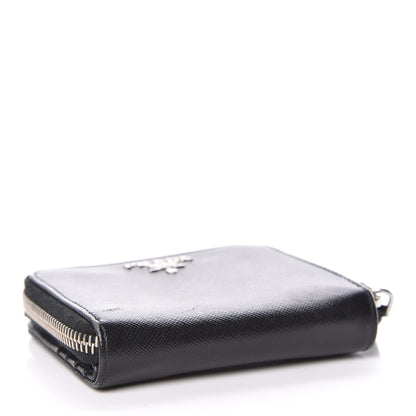 Prada Saffiano Metal Compact Zip Around Wallet Black 4 of 12