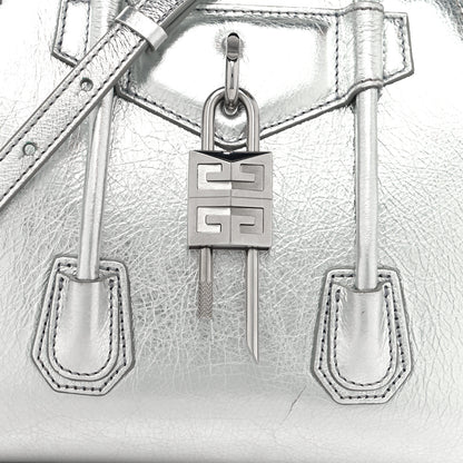 Givenchy Metallic Lambskin Mini Lock Antigona Shoulder Bag Silver Grey 8 of 12