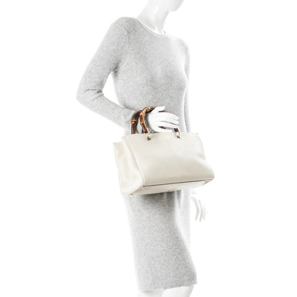 Gucci Pebbled Calfskin Medium Bamboo Shopper Tote Off White 2 of 7