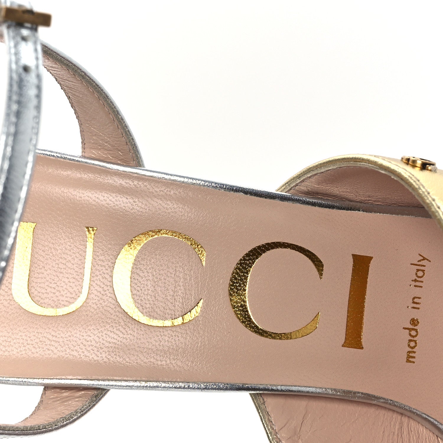 Gucci Metallic Nappa Double G 40/135mm Platform Sandals 37.5 Gold Silver 9 of 12