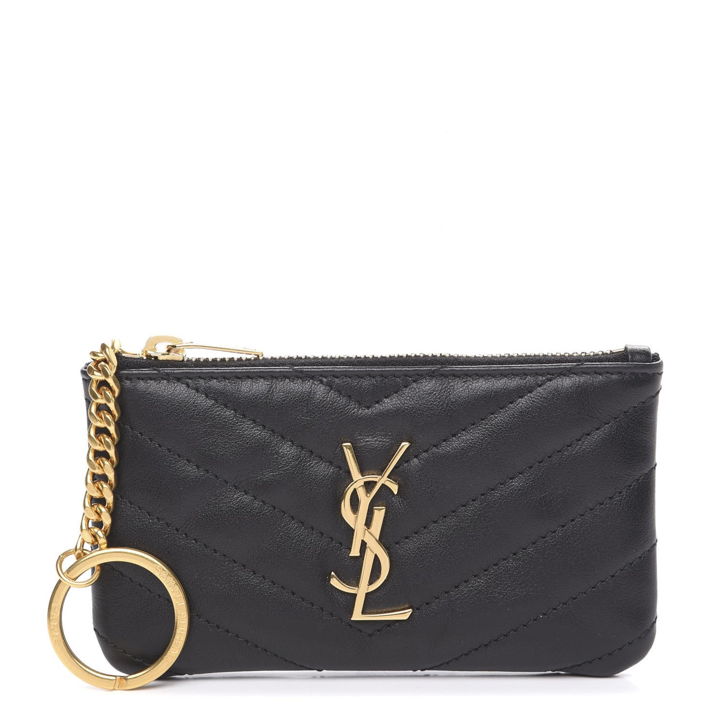 Calfskin Matelasse Monogram Key Pouch Black