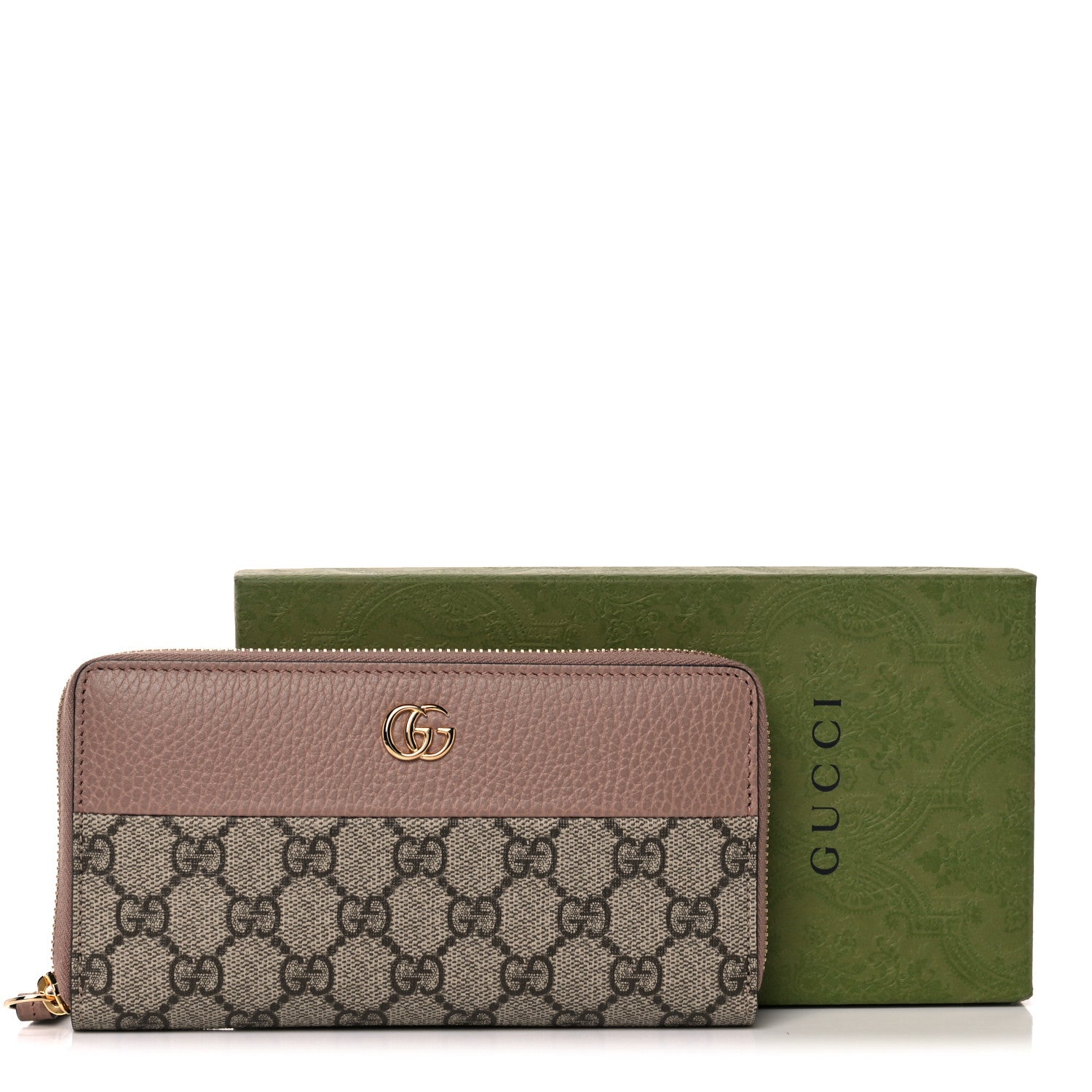 Gucci Dollar Calfskin GG Supreme Monogram GG Marmont Zip Around Wallet Porcelain Rose Beige Ebony 10 of 10