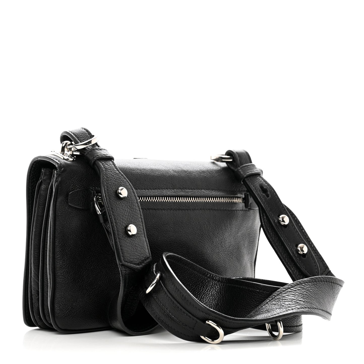 Grained Calfskin Saffiano Robot Shoulder Bag Black White