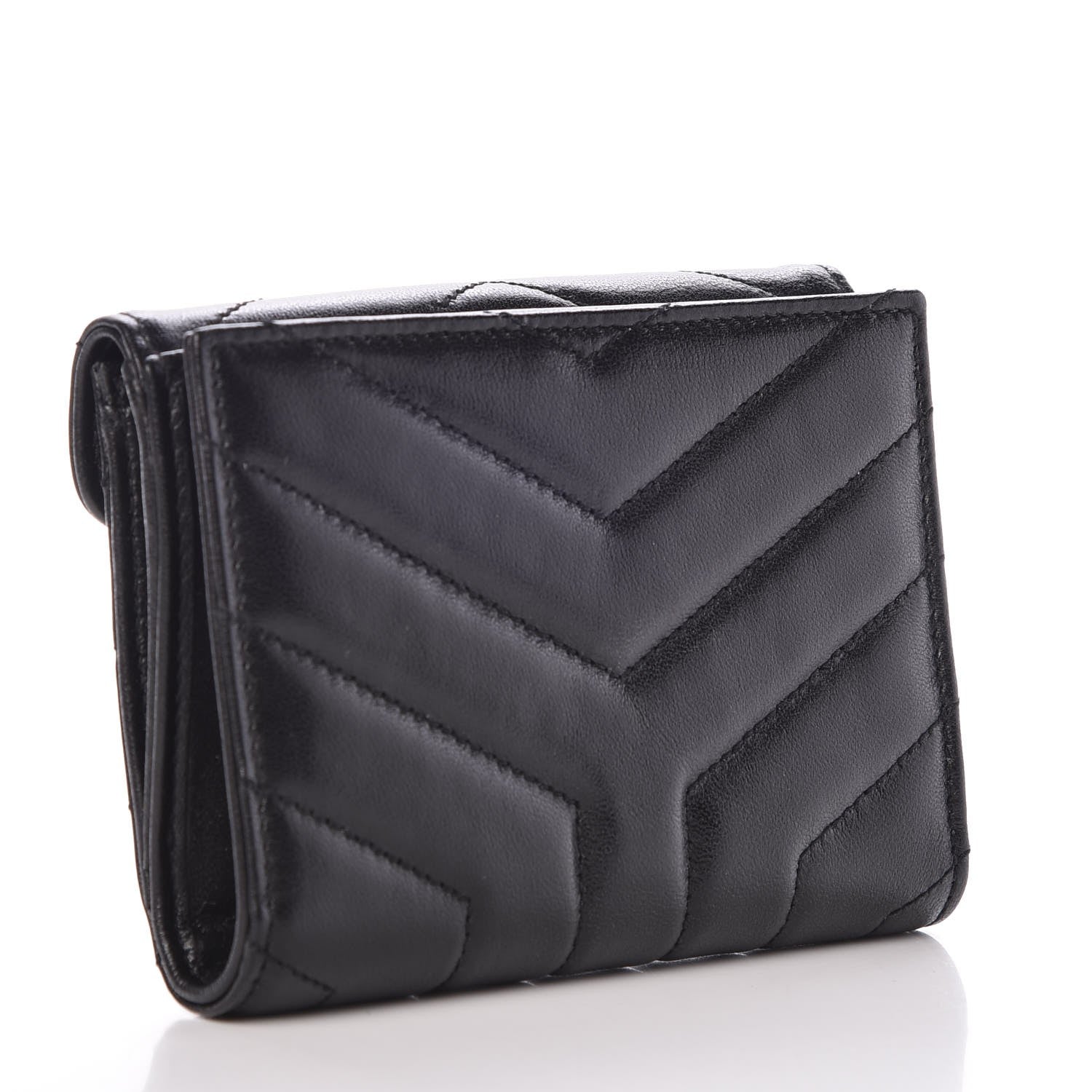 Saint Laurent Lambskin Y Quilted Monogram Compact Loulou Wallet Black 3 of 8