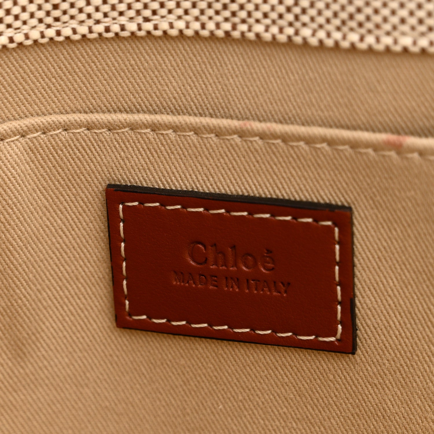 Chloe Cotton Calfskin Large Woody Ribbon Tote White Brown 6 of 10