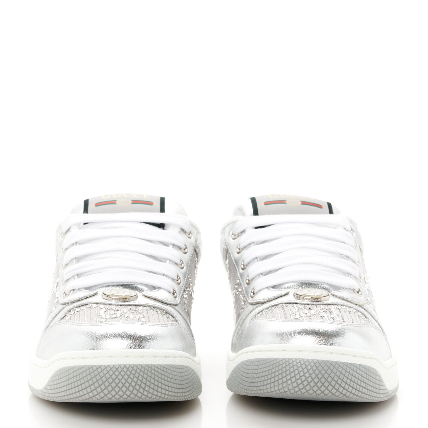 Metallic Nappa Silk Crystals Womens Screener Sneakers 36.5 Silver Light Grey
