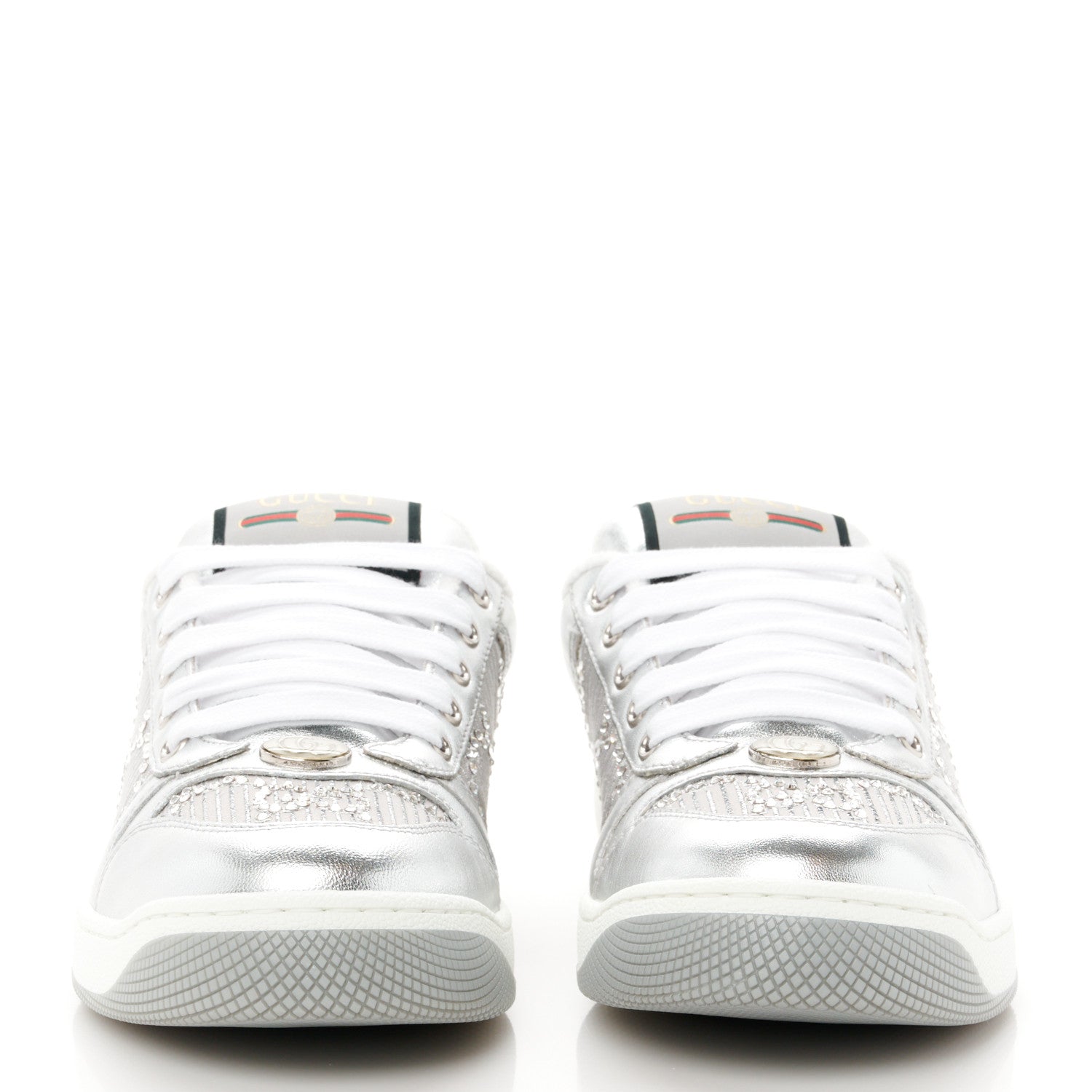Gucci Metallic Nappa Silk Crystals Womens Screener Sneakers 36.5 Silver Light Grey 2 of 10