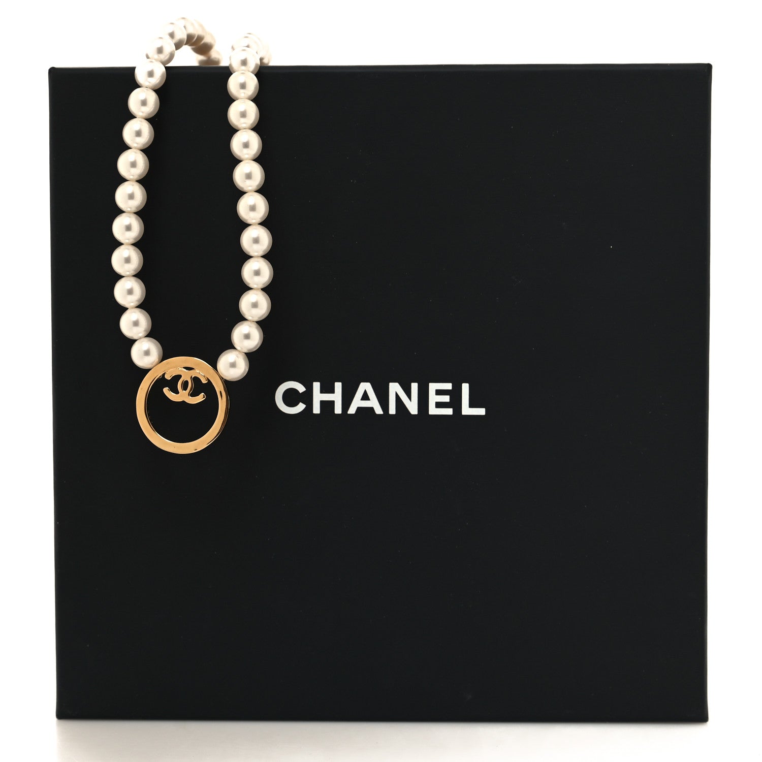 Chanel Pearl CC Round Long Necklace Gold White 5 of 5