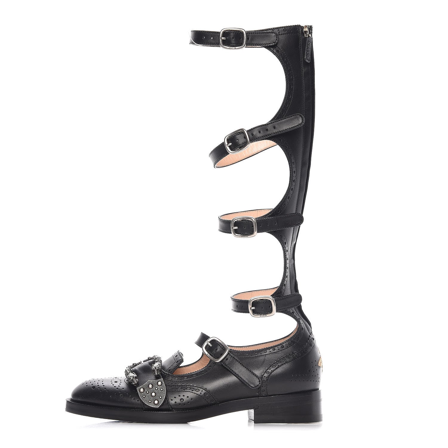 Gucci Calfskin Queercore Brogue Knee High Boots 37.5 Black 1 of 13