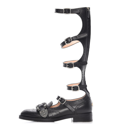 Gucci Calfskin Queercore Brogue Knee High Boots 37.5 Black 1 of 13