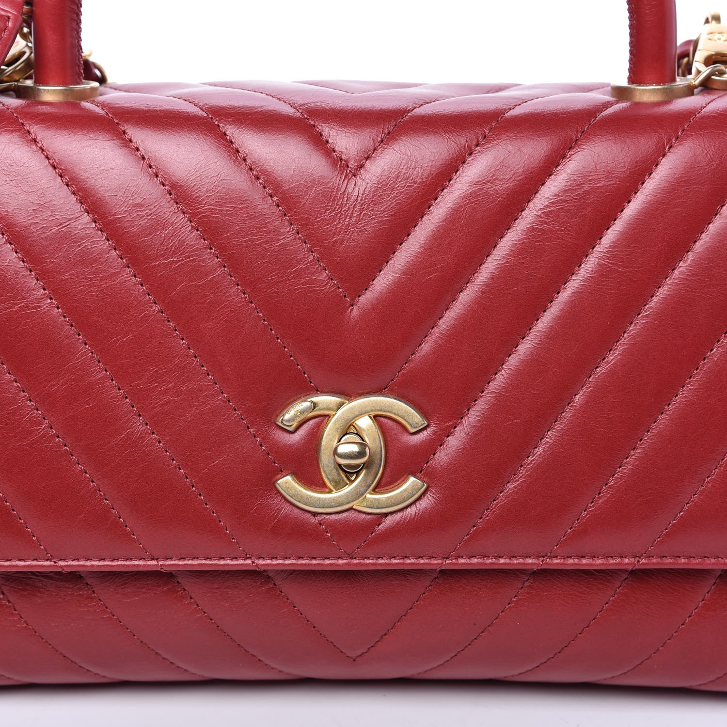 Chanel Calfskin Chevron Quilted Small Coco Handle Flap Red 10 of 10