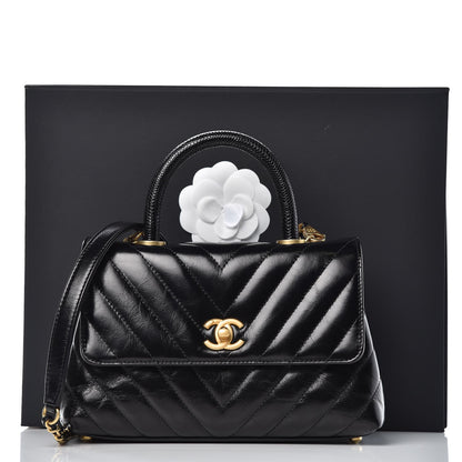 Chanel Calfskin Lizard Chevron Quilted Mini Coco Handle Flap Black 9 of 10