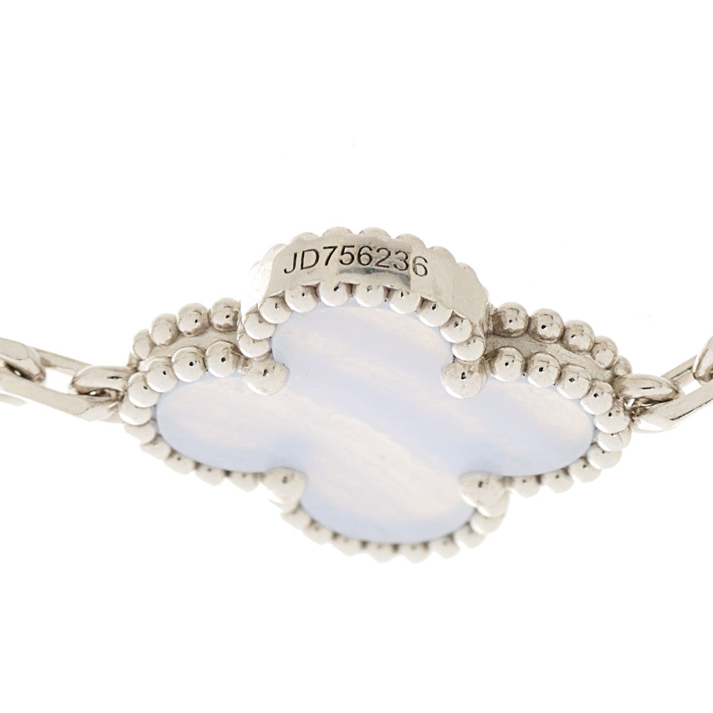 18K White Gold Chalcedony 5 Motifs Vintage Alhambra Bracelet