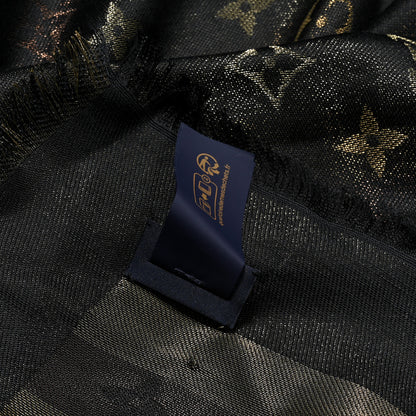 Louis Vuitton Silk Lurex Wool So Shine Monogram Shawl Black 10 of 10