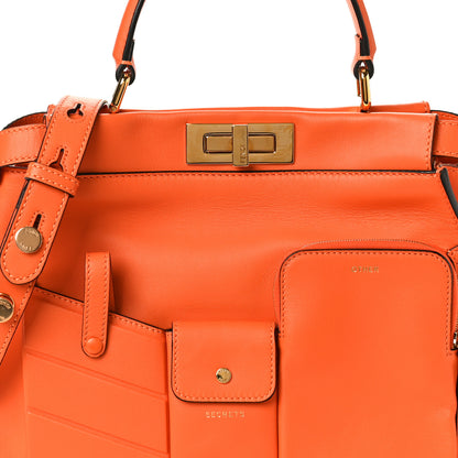 Fendi Vitello Seta Shiny Nappa Medium 3 Pocket Peekaboo Iconic Satchel Papaya 7 of 9