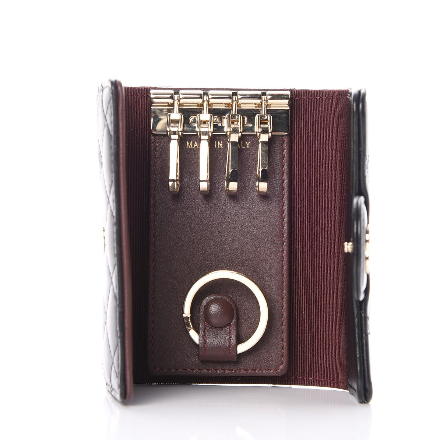 Lambskin Quilted 4 Key Holder Black