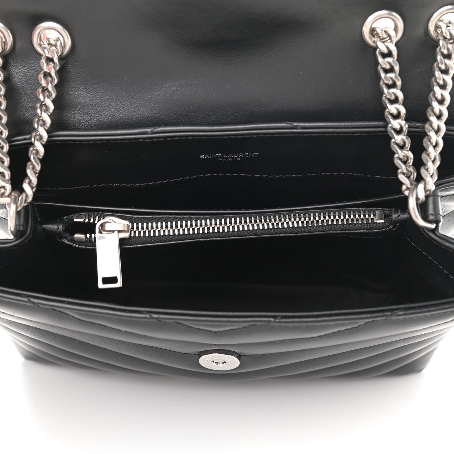 Calfskin Y Quilted Monogram Small Loulou Chain Satchel Black
