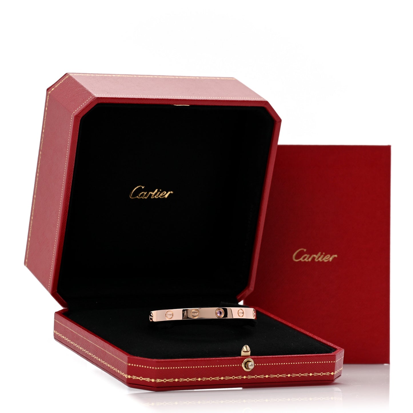 18K Pink Gold Pink Sapphire LOVE Cuff Bracelet 16