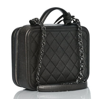 Chanel Metallic Caviar Quilted Medium CC Filigree Vanity Case Dark Silver 3 of 9