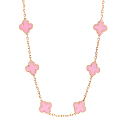 Van Cleef & Arpels 18K Rose Gold Pink Porcelain 10 Motifs Vintage Alhambra Necklace 1 of 7
