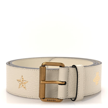 Gucci Textured Dollar Calfskin Bees And Stars Print Womens 40mm Belt 90 36 Mystic White Gold 1 of 5