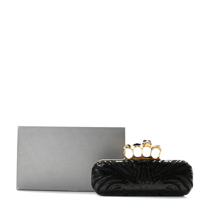 Alexander McQueen Satin Lace Patent Skull Knuckle Box Clutch Black 12 of 12