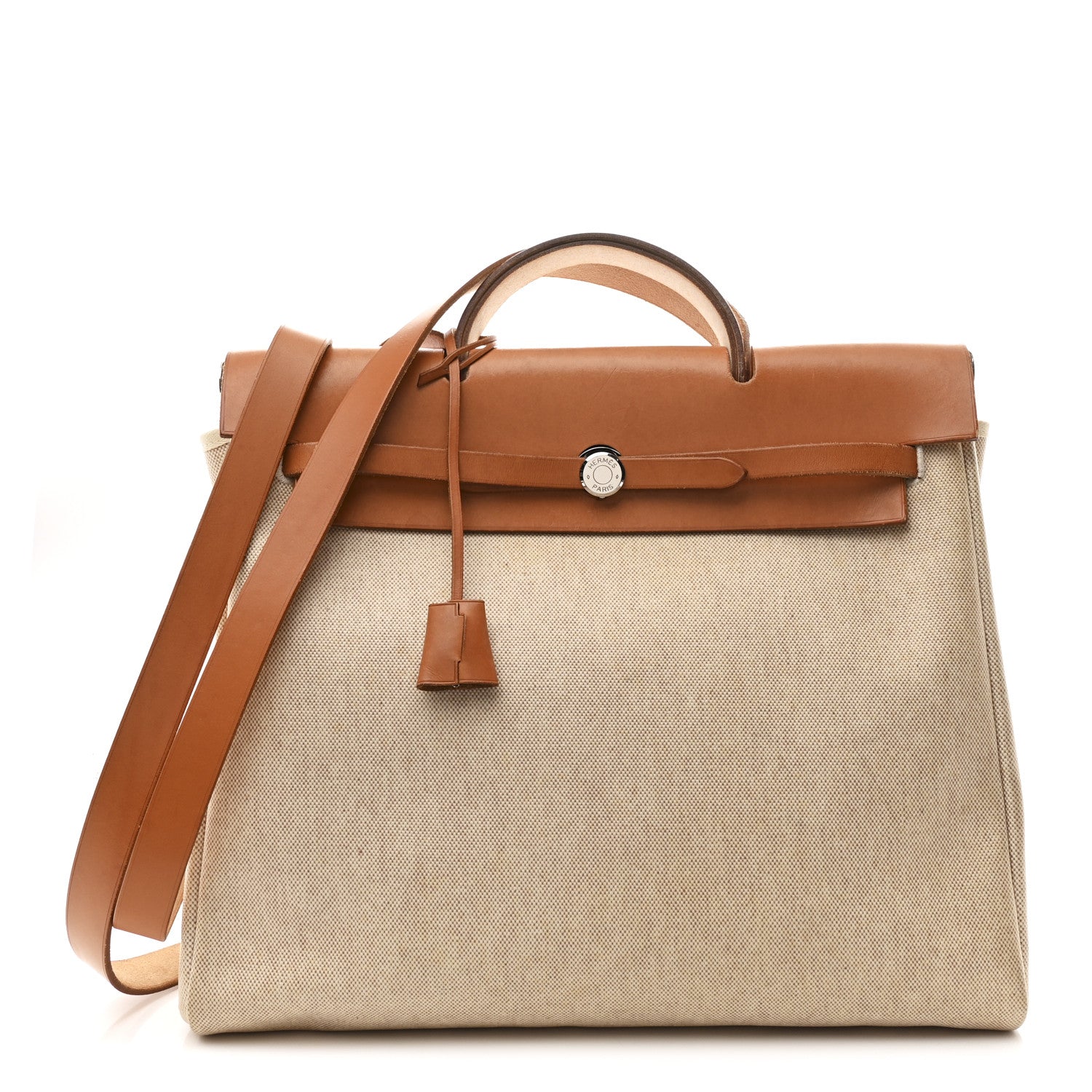 Hermes Toile Vache Calfskin Herbag 39 MM Black Natural 1 of 12