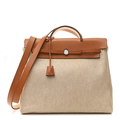 Hermes Toile Vache Calfskin Herbag 39 MM Black Natural 1 of 12