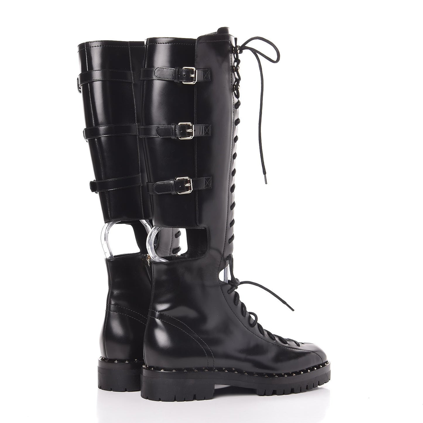 Calfskin Soul Rockstud Split Knee High Boots Black 40 Black